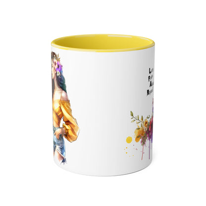 Colorful Floral Accent Mug, Love Pain Alone Repeat, Inspirational Coffee Cup, Gift for Friends, Art Lover Mug