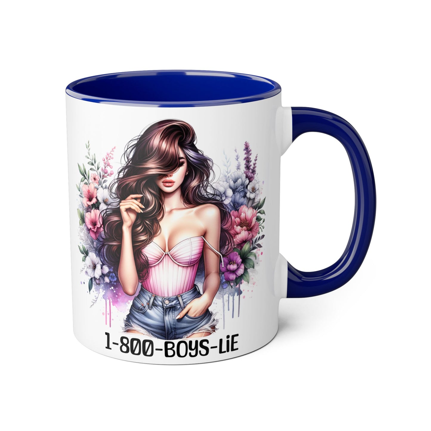 Chic Floral Coffee Mug - 1-800-BOYS-LIE, Trendy Gift for Her, Cute Floral Accent Mug, Coffee Lover's Gift, Girlfriend Mug