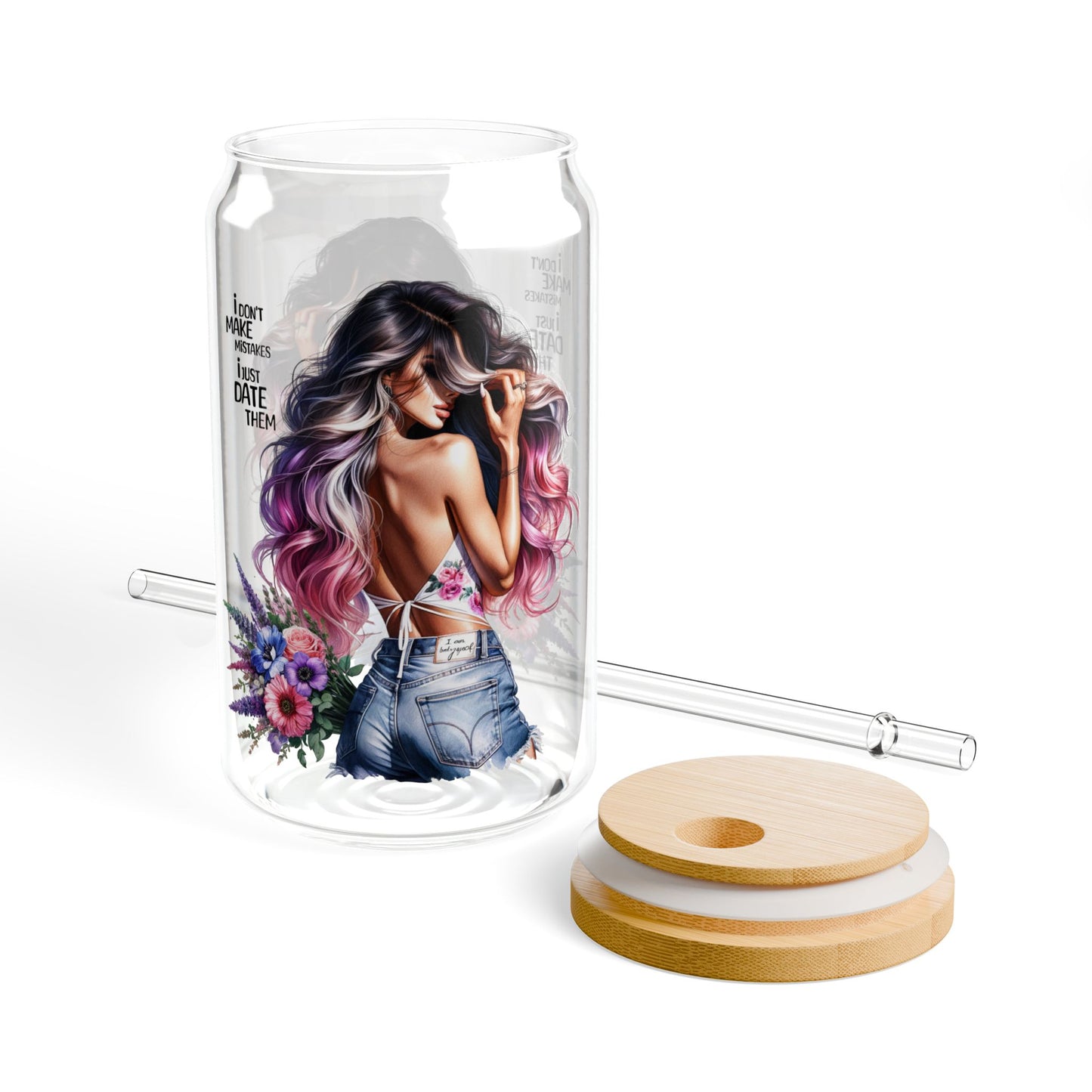 I Don't Make Mistakes, I Date Them Stylish Glass Sipper | Trendy 16oz Drinkware, Cool Gift for Her, Eco-Friendly, Summer Vibes, Party Accessory