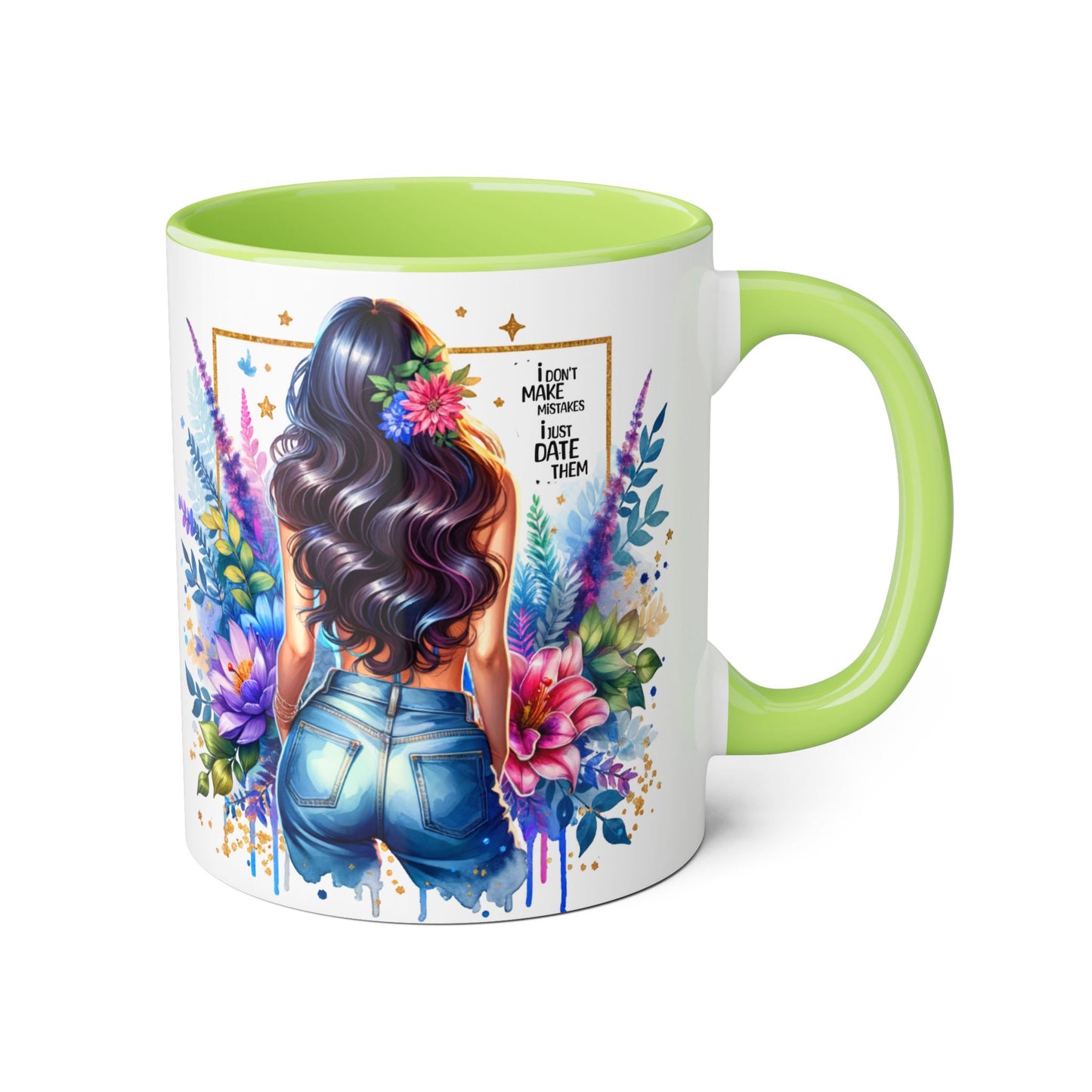 I Don't Make Mistakes, I Date Them Floral Aesthetic Mug, Vibrant Coffee Cup Gift, Boho Decor, Nature Lover, Inspirational Quote, Home Office Accessory