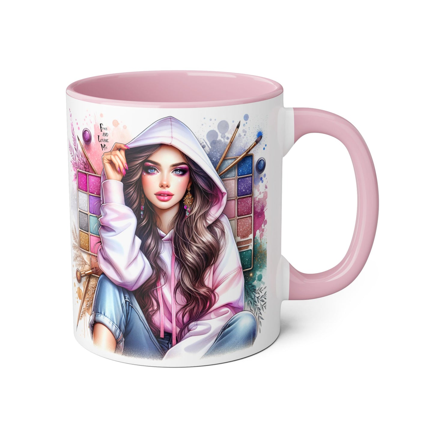 Free and Loving Me Artistic Accent Mugs, Fashionista Gift, Makeup Artist Coffee Cup, Unique Artistic Mug, Stylish Beverage Container, Creative Decor