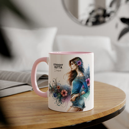 Straight Outta Divorced Humoristic Bohemian Accent Mugs with Floral Art – Trendy Coffee Cup, Gift for Friends, Decor, Home, Birthday, or Celebration