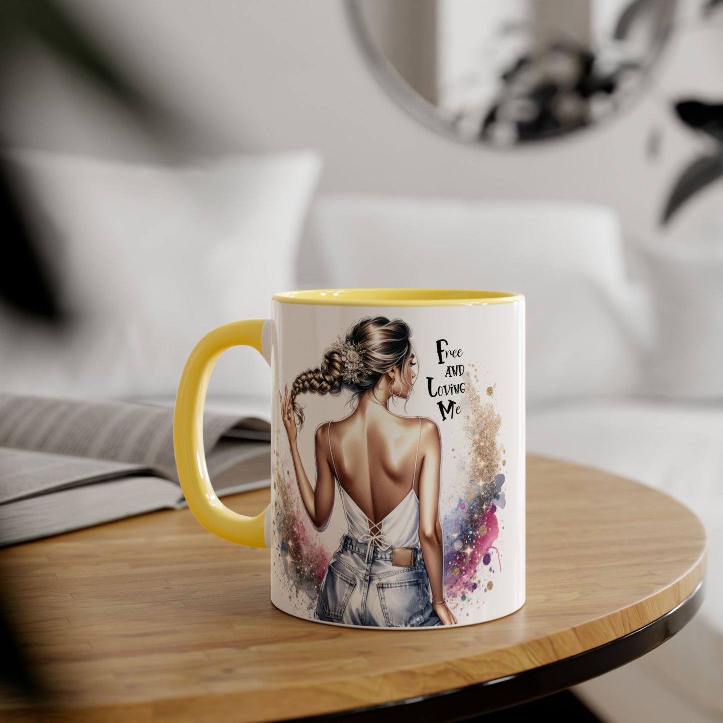 Free and Loving Me Accent Mug, Empowering Coffee Cup, Inspirational Gift, Unique Women’s Mug, Morning Motivation