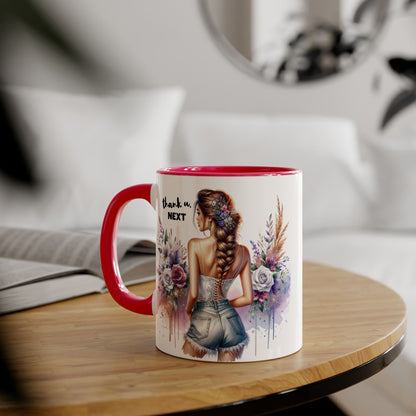 Thank U, Next Boho Inspirational Mug, Coffee Cup, Gift for Friends, Motivational Beverage Holder, Floral Design, Thank U Next
