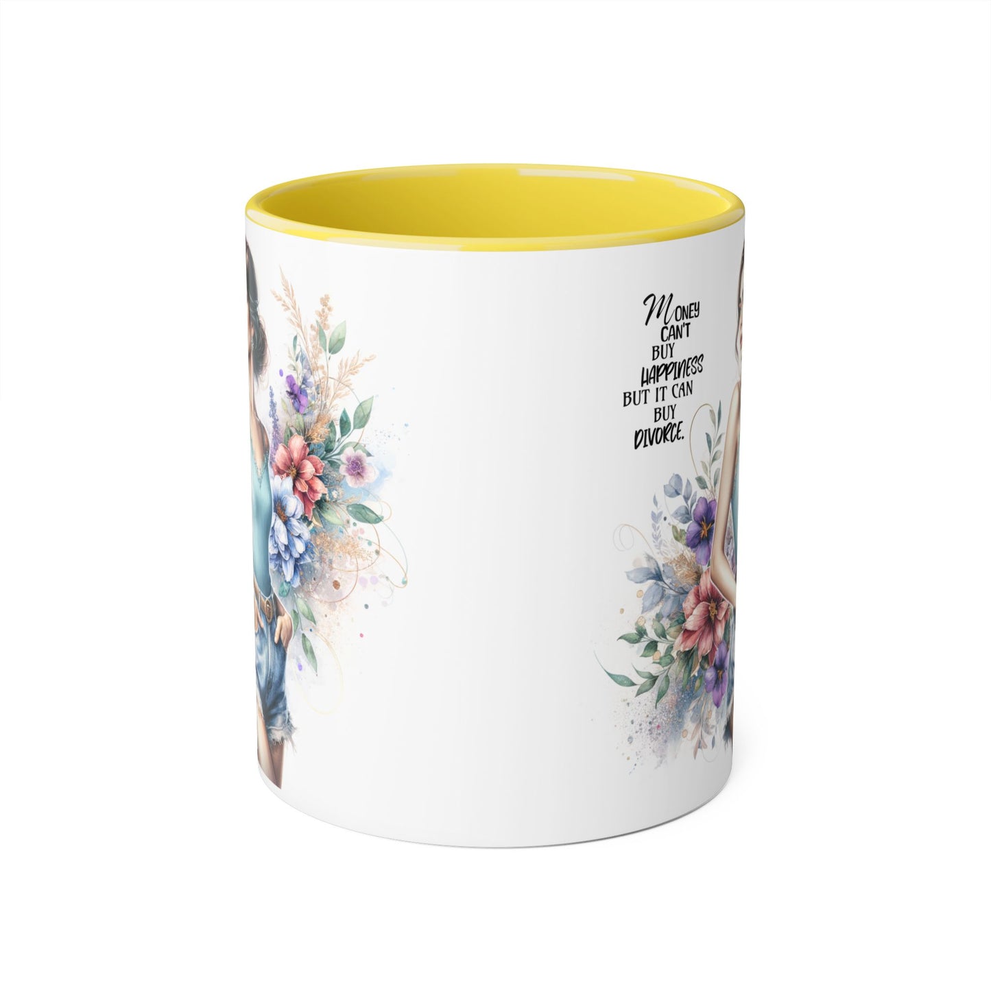 Money Can't Buy Happiness But It Can Buy Divorce Humoristic Inspirational Accent Mugs, Motivational Gift for Women, Floral Coffee Cup, Mother's Day Mug, Women Empowerment Drinkware