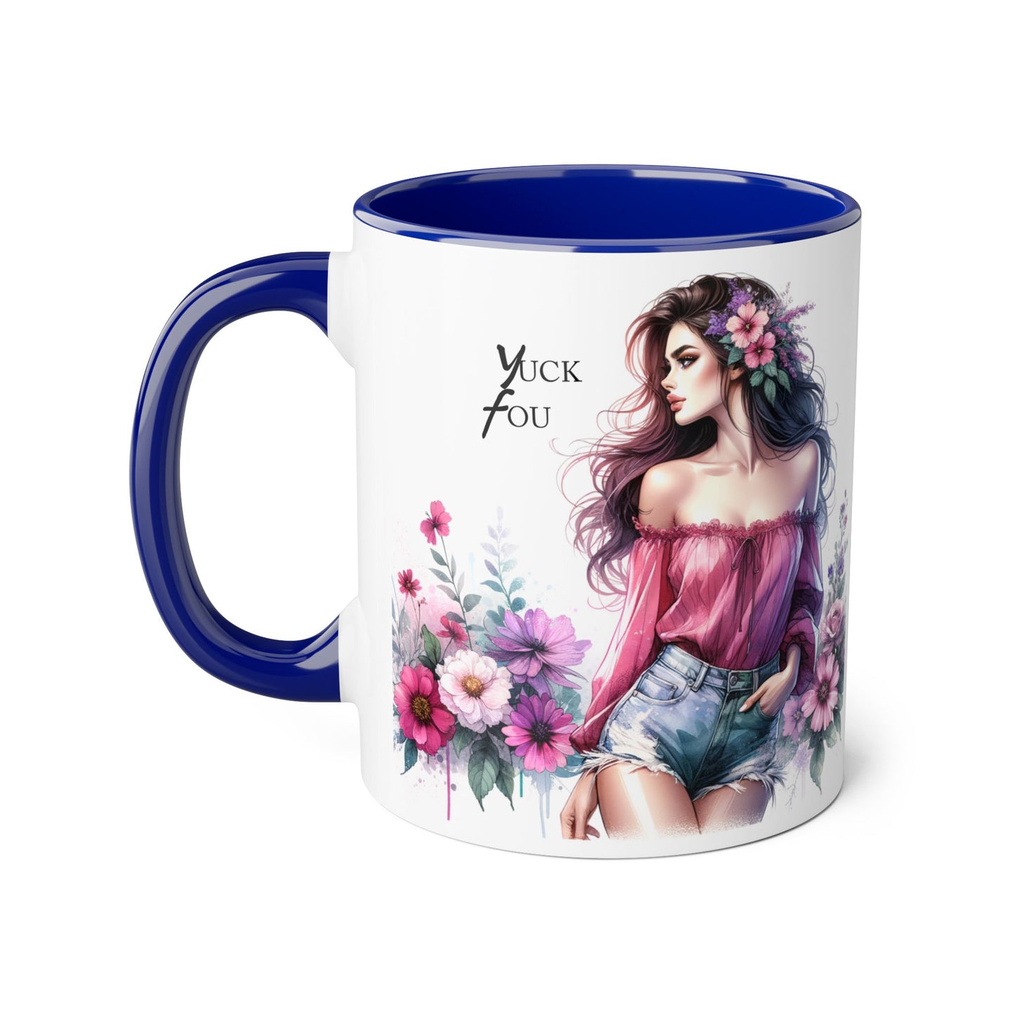 Yuck Fou Floral Boho Accent Mug, 11oz Coffee Cup, Gifts for Her, Birthday Present, Unique Art Mug, Home Decor