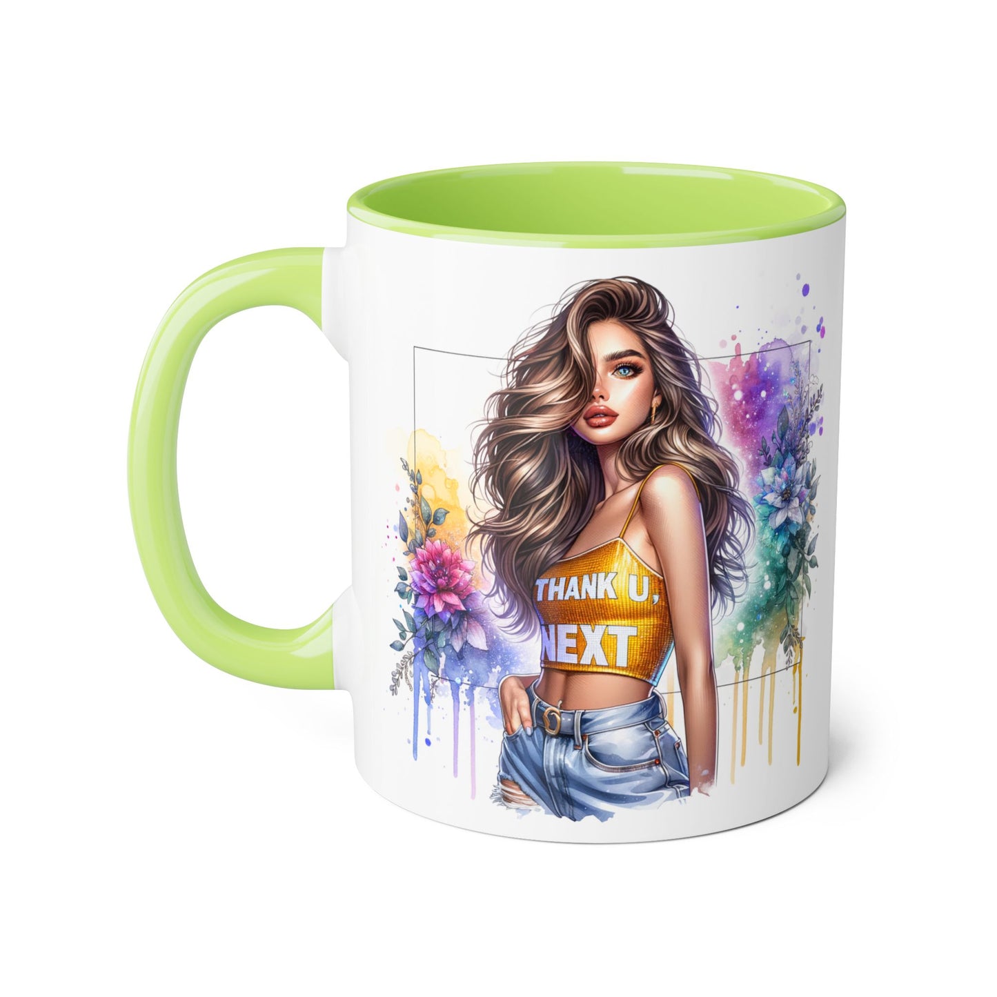 Thank U, Next Vibrant Floral Accent Mug | Unique Coffee Cup, Gift for Her, Artful Drinkware, Boho Style, Colorful Tea Mug, Inspirational Design