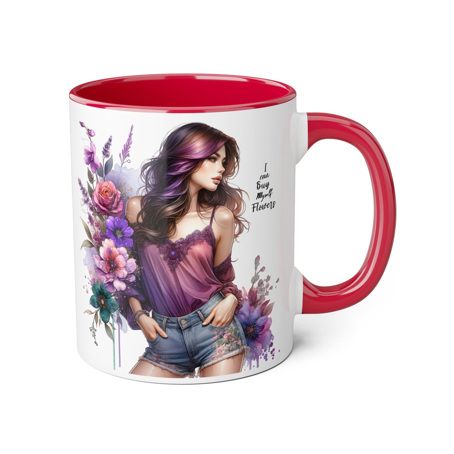 I Can Buy Myself Flowers Floral Art Accent Mug, 11oz Coffee Cup for Flower Lovers, Gift for Her, Boho Kitchen Decor, Unique Art Mug