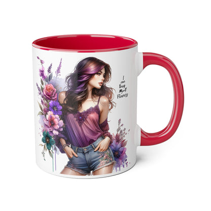 I Can Buy Myself Flowers Floral Art Accent Mug, 11oz Coffee Cup for Flower Lovers, Gift for Her, Boho Kitchen Decor, Unique Art Mug
