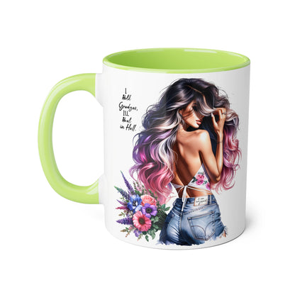 I Hold Grudges, I'll Heal in Hell  Humoristic Inspirational Accent Mug, Cute Girlfriend Gift, Black & White Coffee Cup, Floral Design, Unique Home Decor, Art Lover's Accessory