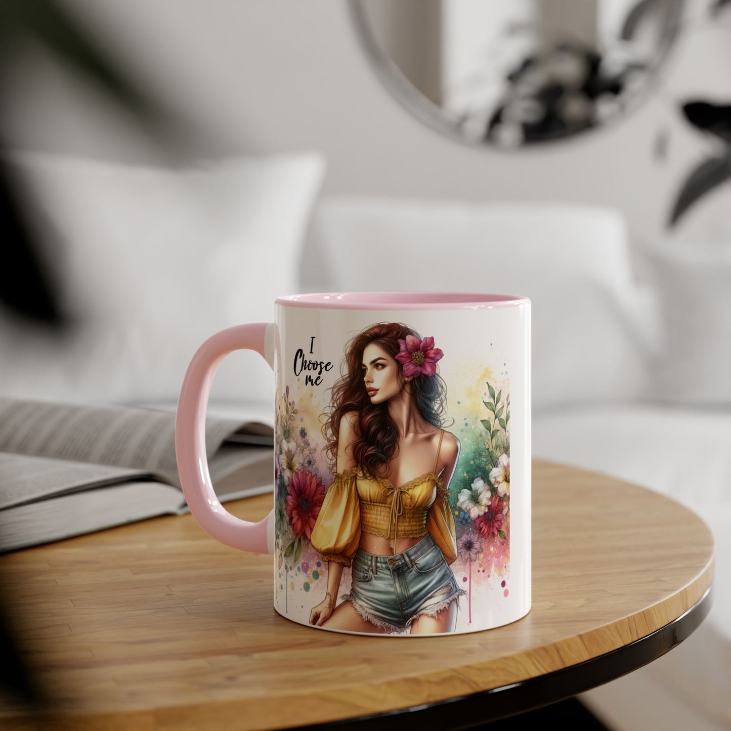 I Choose Me Floral Themed Accent Mugs, 11oz - Eco-Friendly Gift for Self-Care, Birthdays, Friends, Tea Lover, Inspirational Quotes