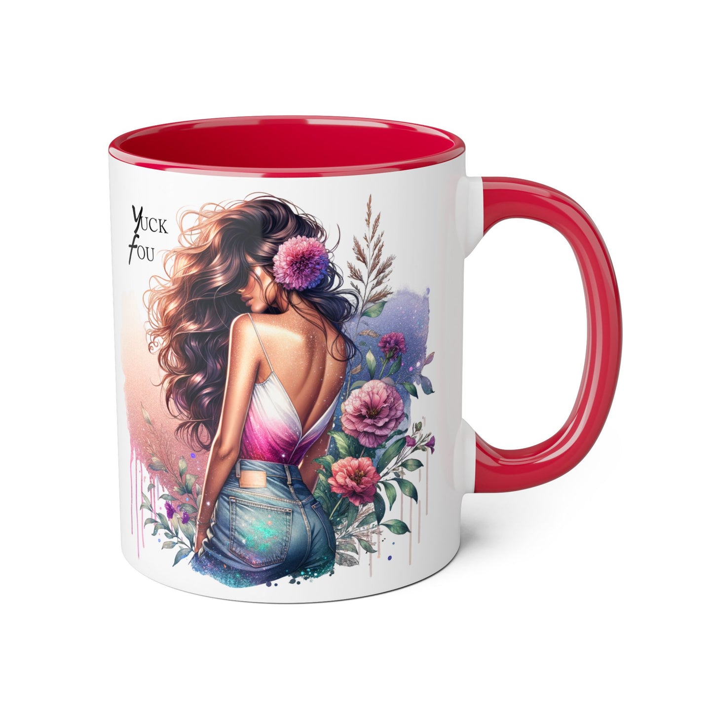 Yuck Fou Feminine Floral Accent Mug, 11oz Coffee Cup, Gift for Her, Inspirational Coffee Mug, Stylish Kitchen Decor, Birthday Gift