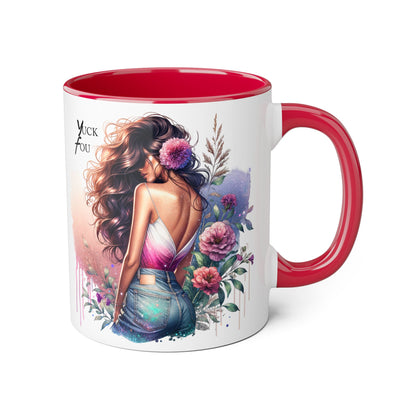 Yuck Fou Feminine Floral Accent Mug, 11oz Coffee Cup, Gift for Her, Inspirational Coffee Mug, Stylish Kitchen Decor, Birthday Gift