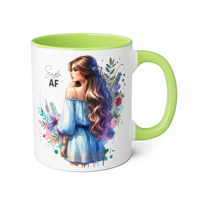 Single AF Boho Art Accent Mug, Unique Coffee Mug, Gift for Her, Floral Mug, Inspirational Mug, Perfect for Birthdays, Encouragement