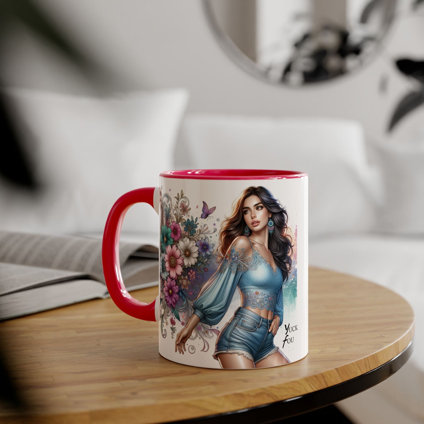 Yuck Fou Artistic Accent Mug, Floral Coffee Cup, Unique Gift for Her, Decorative Drinkware, Birthday Present, Home Décor
