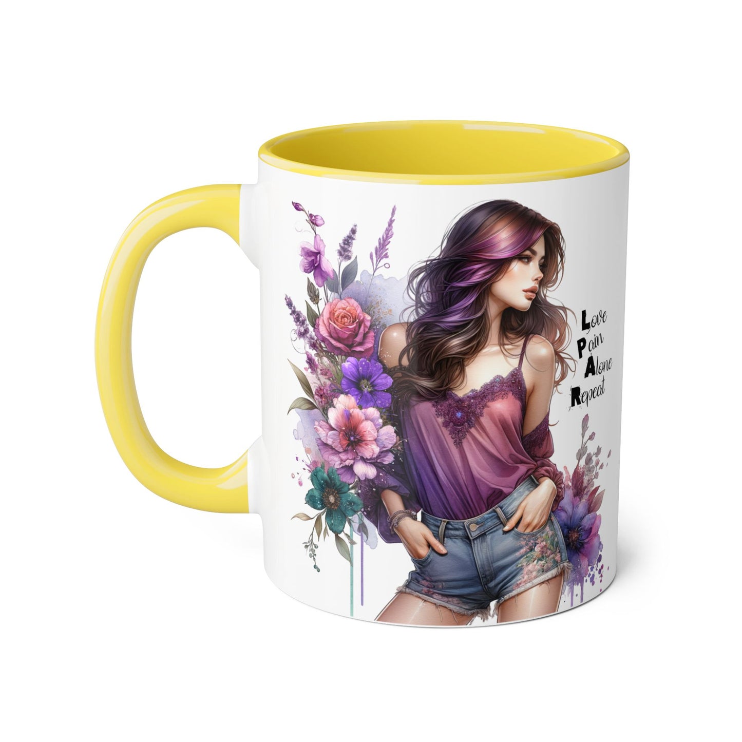 Bohemian Floral Accent Mug | Love Pain Alone Repeat Gift for Her, Inspirational Coffee Cup, Unique Home Decor, Art Mug