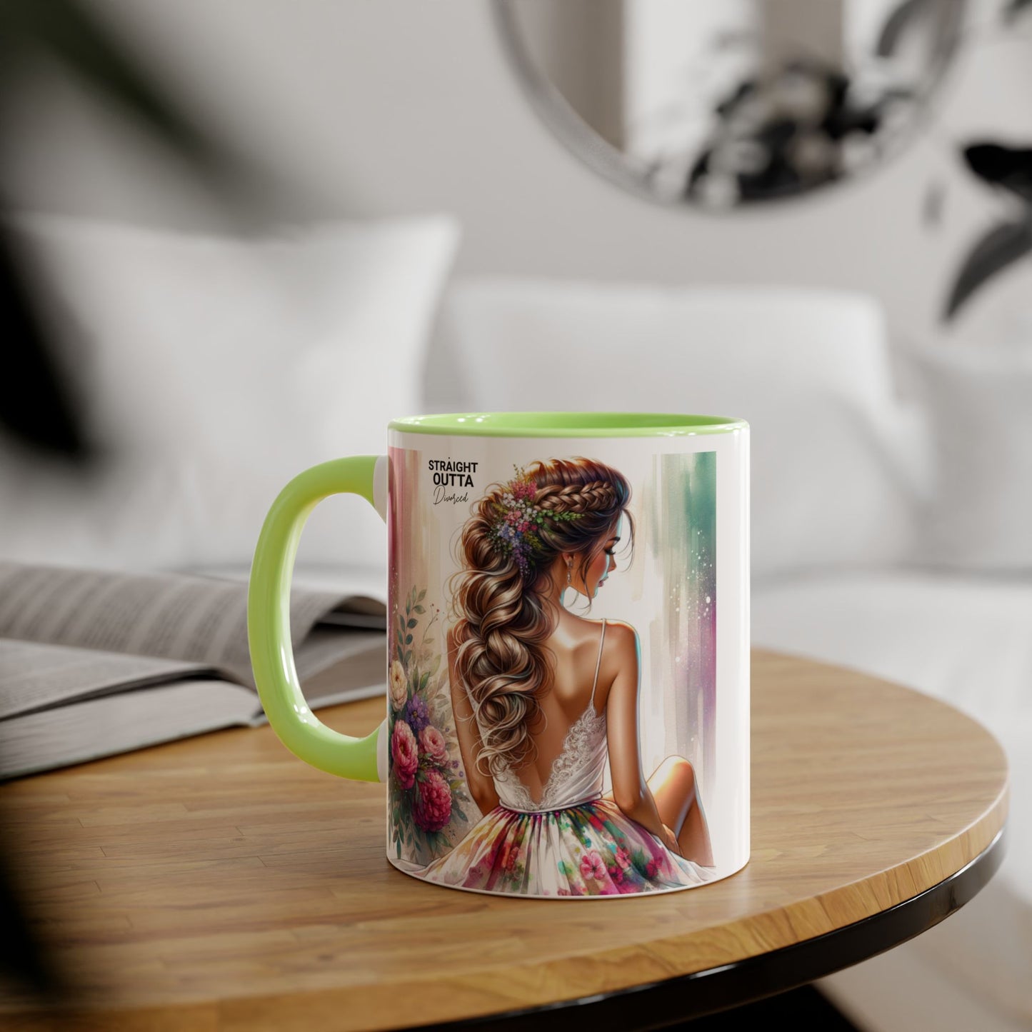 Straight Outta Divorced Humoristic Elegant Floral Accent Mug, Artistic Coffee Cup, Gift for Her, Home Decor, Tea Lover's Mug, Birthday Gift Idea, Wedding Favor