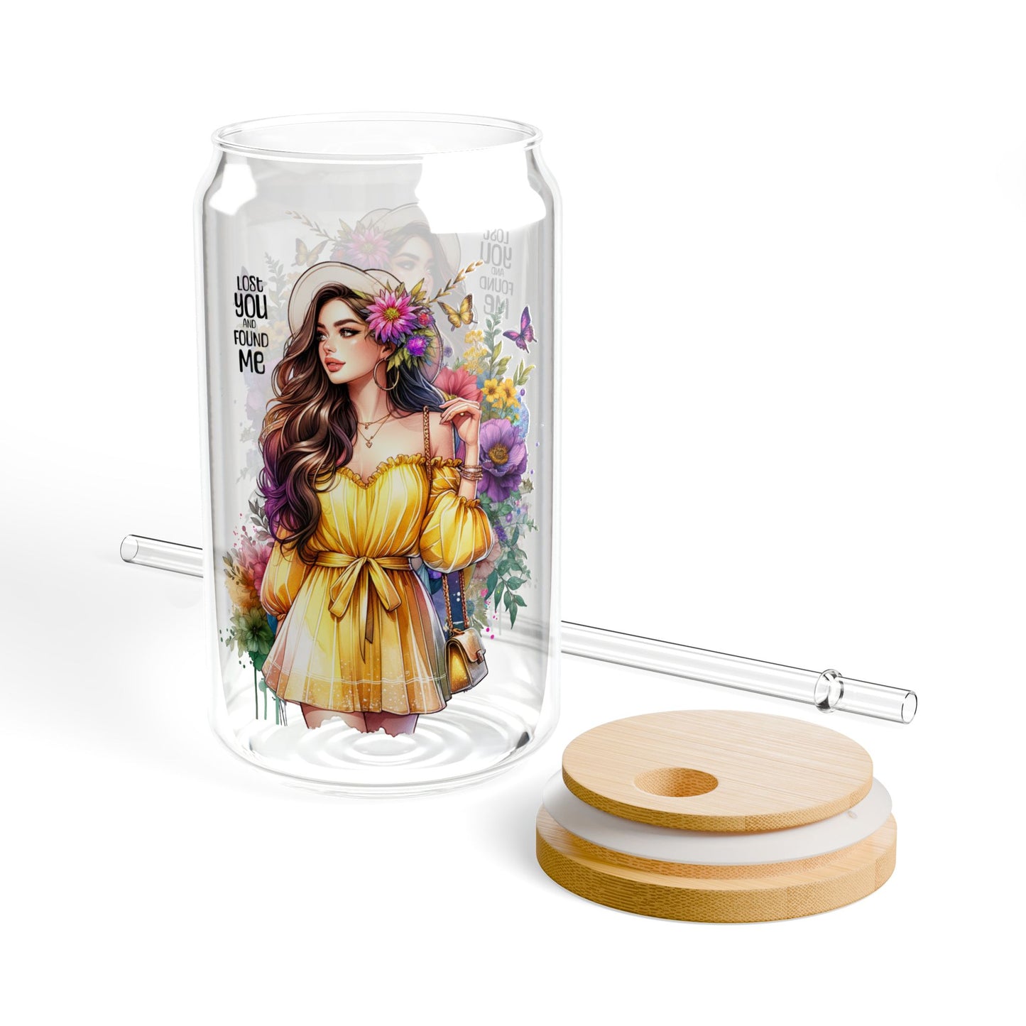 Lost You and Found Me Floral Sipper Glass, Stylish Drinkware for Summer, Gift for Her, Eco-Friendly Glass Cup, Cozy Home Decor, Perfect for Parties
