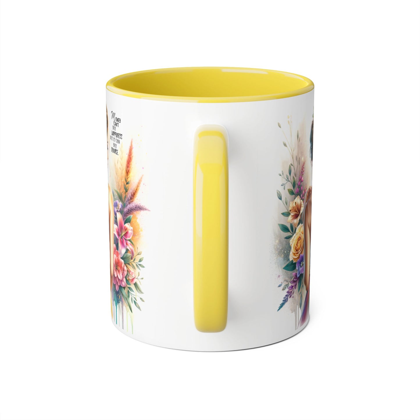 Money Can't Buy Happiness But It Can Buy Divorce Humoristic Beautiful Woman Floral Accent Mug, Inspirational Coffee Cup, Unique Gift, Art Lover Mug, Home Decor, Decorative Coffee Mug