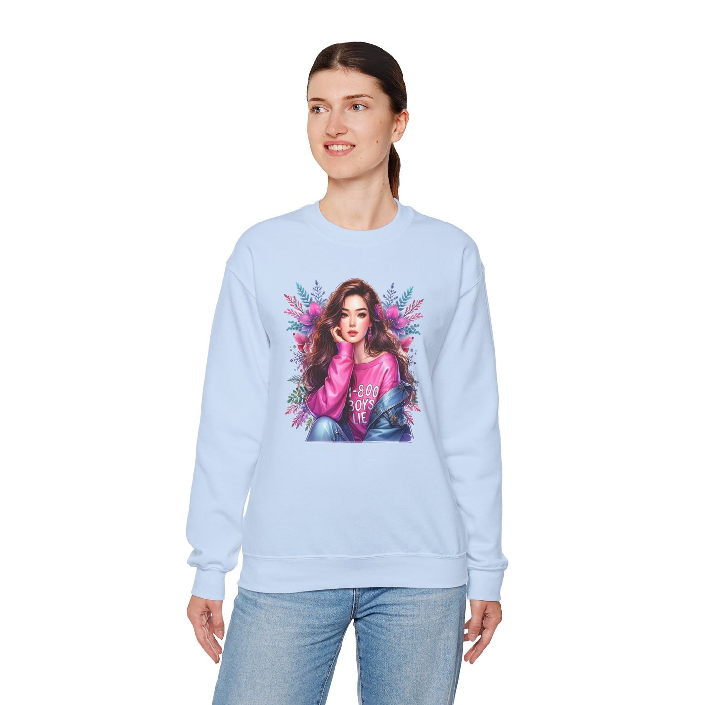 1-800-Boys-Lie Trendy Crewneck Sweatshirt - Cozy Unisex Pullover, Perfect for Casual Days, Gifts for Her, Cute Fashion Layering, Everyday Style