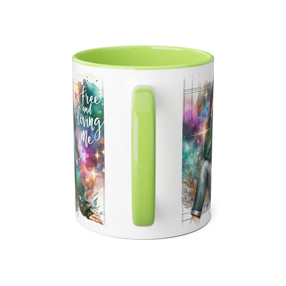 Mystical Art Accent Mug - Free and Loving Me, Unique Gift, Coffee Lover, Inspirational Decor, Fantasy Themed