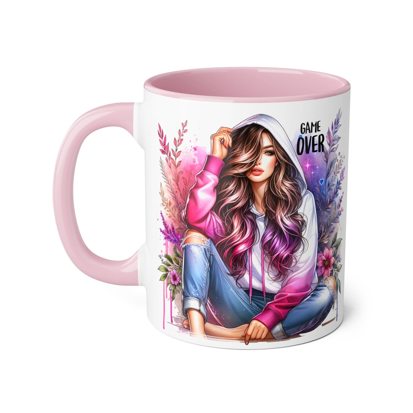 Stylish Gamer Mug, Game Over Coffee Cup, Floral Art Drinkware, Cute Gift for Gamers, Trendy Ceramic Tea Mug