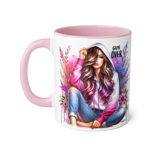 Stylish Gamer Mug, Game Over Coffee Cup, Floral Art Drinkware, Cute Gift for Gamers, Trendy Ceramic Tea Mug