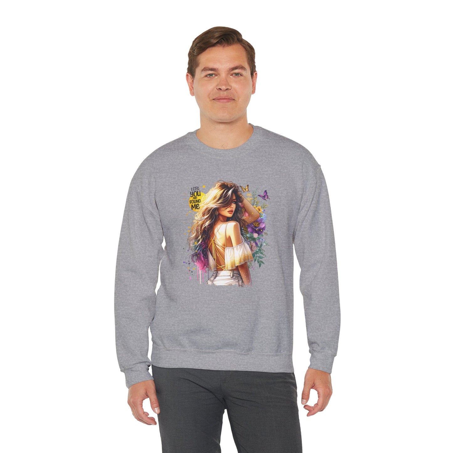 Lost You And Found Me Bohemian-Themed Crewneck Sweatshirt with Floral Design, Cozy Casual Wear, Gift for Her, Everyday Comfort, Family Gatherings, Spring Fashion
