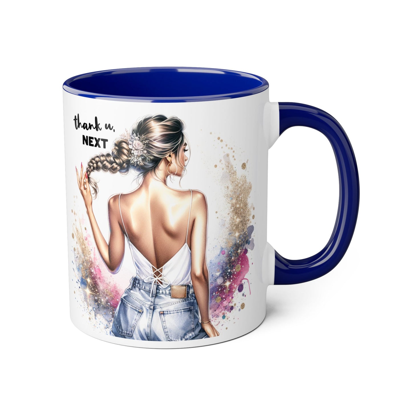Chic Gratitude Coffee Mug, Thank U Next Mug, Inspirational Gift, Black Handle Accent Mug, Feminine Decor, Coffee Lovers Gift