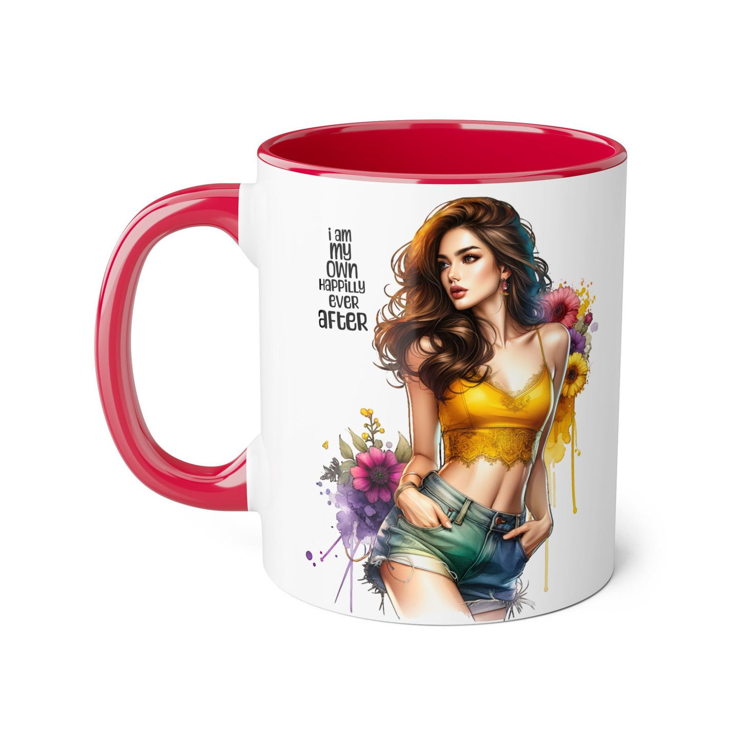 I Am My Own Happily Ever After Empowering Accent Mug, Inspirational Coffee Cup, Self-Love Gift, Vibrant Artwork Mug, Unique Floral Design, Cute Kitchen Decor
