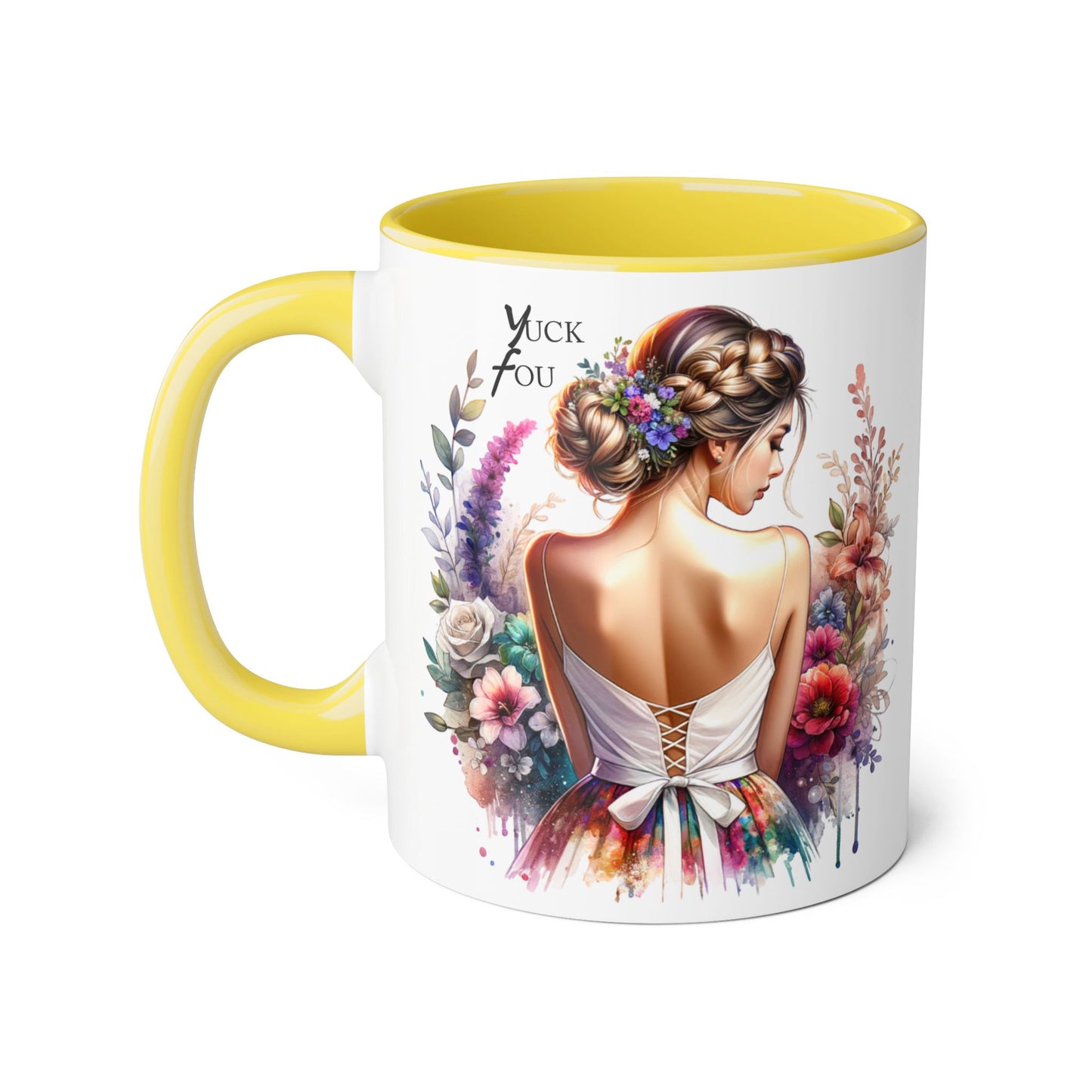 Yuck Fou Floral Artwork Accent Mug, 11oz Coffee Mug, Unique Gift for Her, Bohemian Style Mug, Personalized Coffee Cup