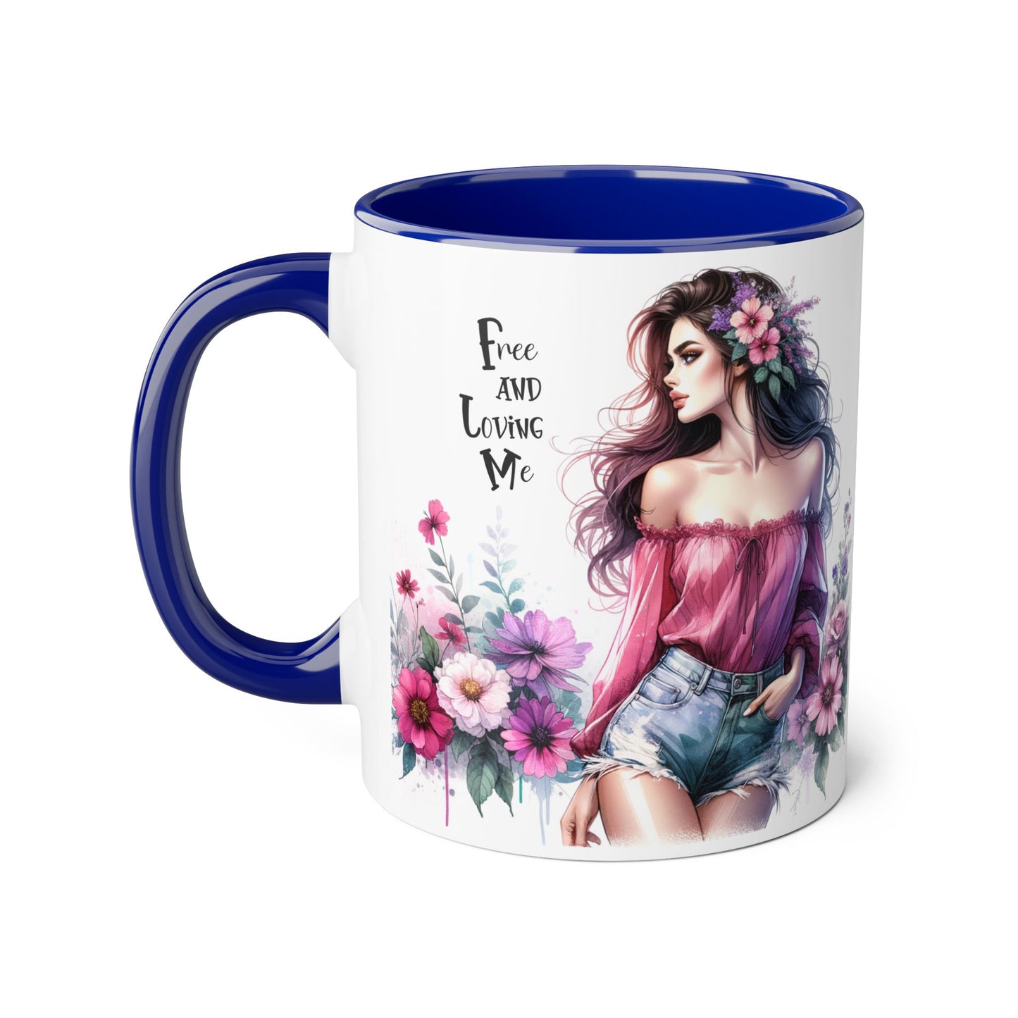 Floral Bohemian Accent Mug - Free and Loving Me Design, Coffee Cup Gift, Mother's Day Present, Home Decor, Art Drinkware