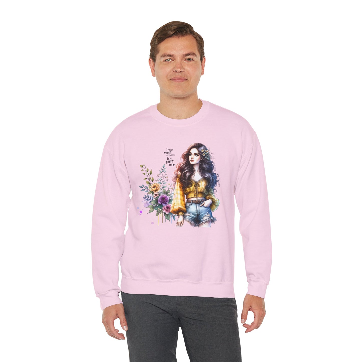 I Don't Make Mistakes, I Just Date Them Floral Graphic Crewneck Sweatshirt, Cozy Casual Wear, Boho Sweatshirt, Gift for Her, Fall Fashion Must-Have