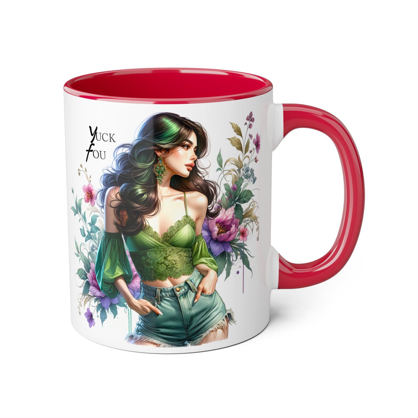 Yuck Fou Vibrant Accent Mug with Floral Design, Gift for Coffee Lovers, Artistic Coffee Mug, Unique Home Decor, Birthday Present, Tea Mug