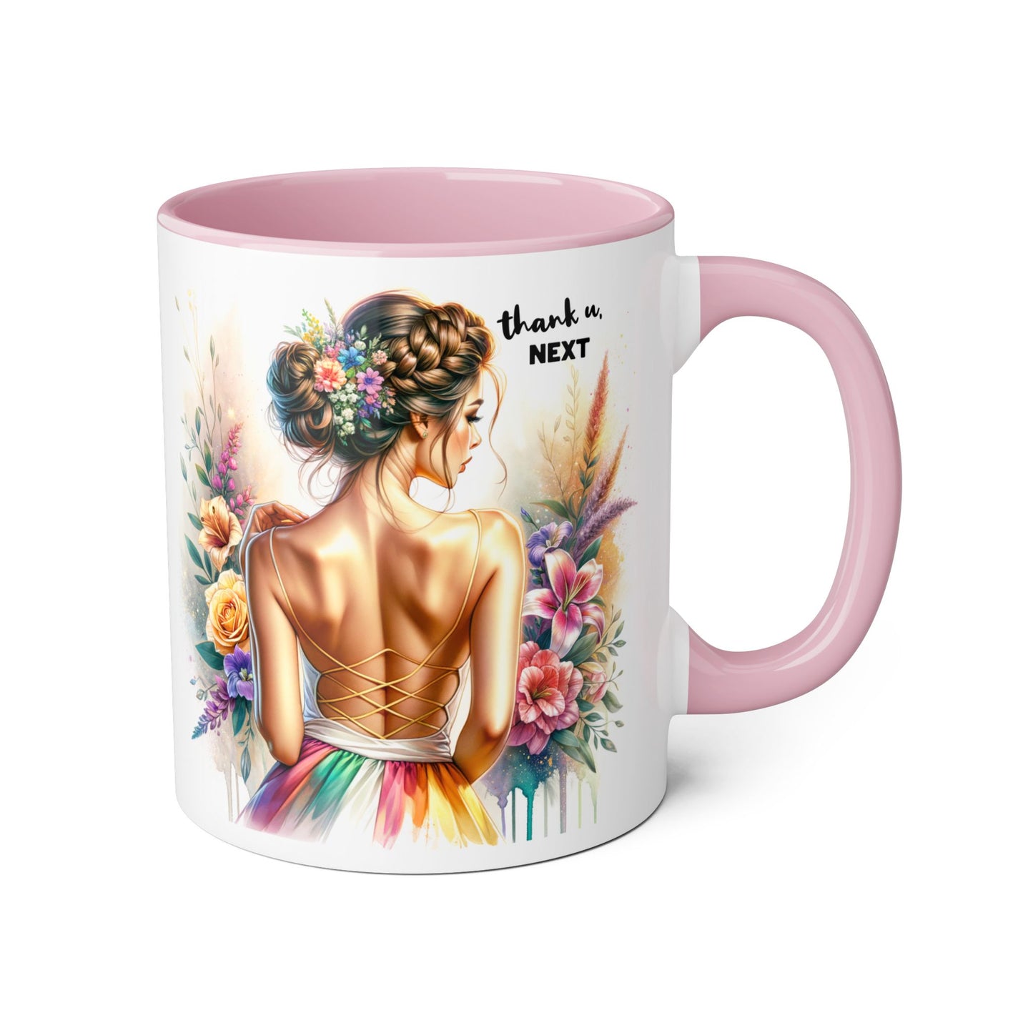 Thank U, Next Floral Artwork Accent Mug, Thank U Next Coffee Mug, Gift for Her, Floral Style Drinkware, Unique Home Decor