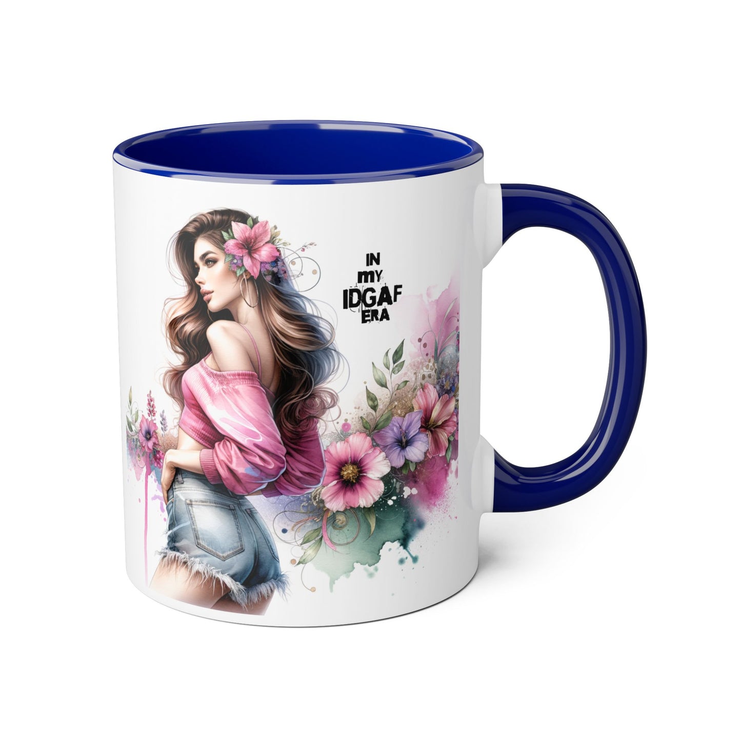 Chic Floral Accent Mug, In My IDGAF Era Coffee Cup, Gift for Her, Stylish Tea Mug, Fun Drinkware for Home & Office