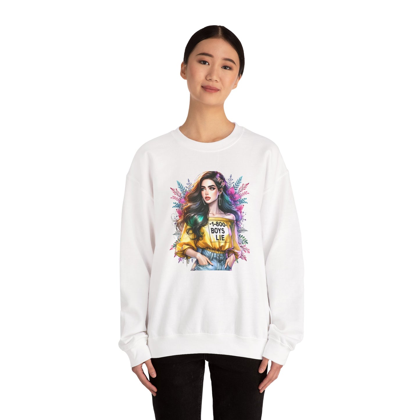 1-800-Boys-Lie Colorful Graphic Crewneck Sweatshirt - 'Boys Lie' Design, Unisex Sweatshirt, Trendy Gift, Casual Wear, Comfortable Outfit