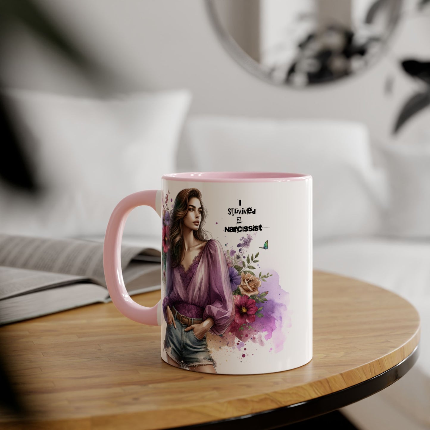 Stylish Floral Accent Mug with Quote, Perfect Gift for Coffee Lovers, Home Decor, Inspirational, Birthday, Humor, Self-Love