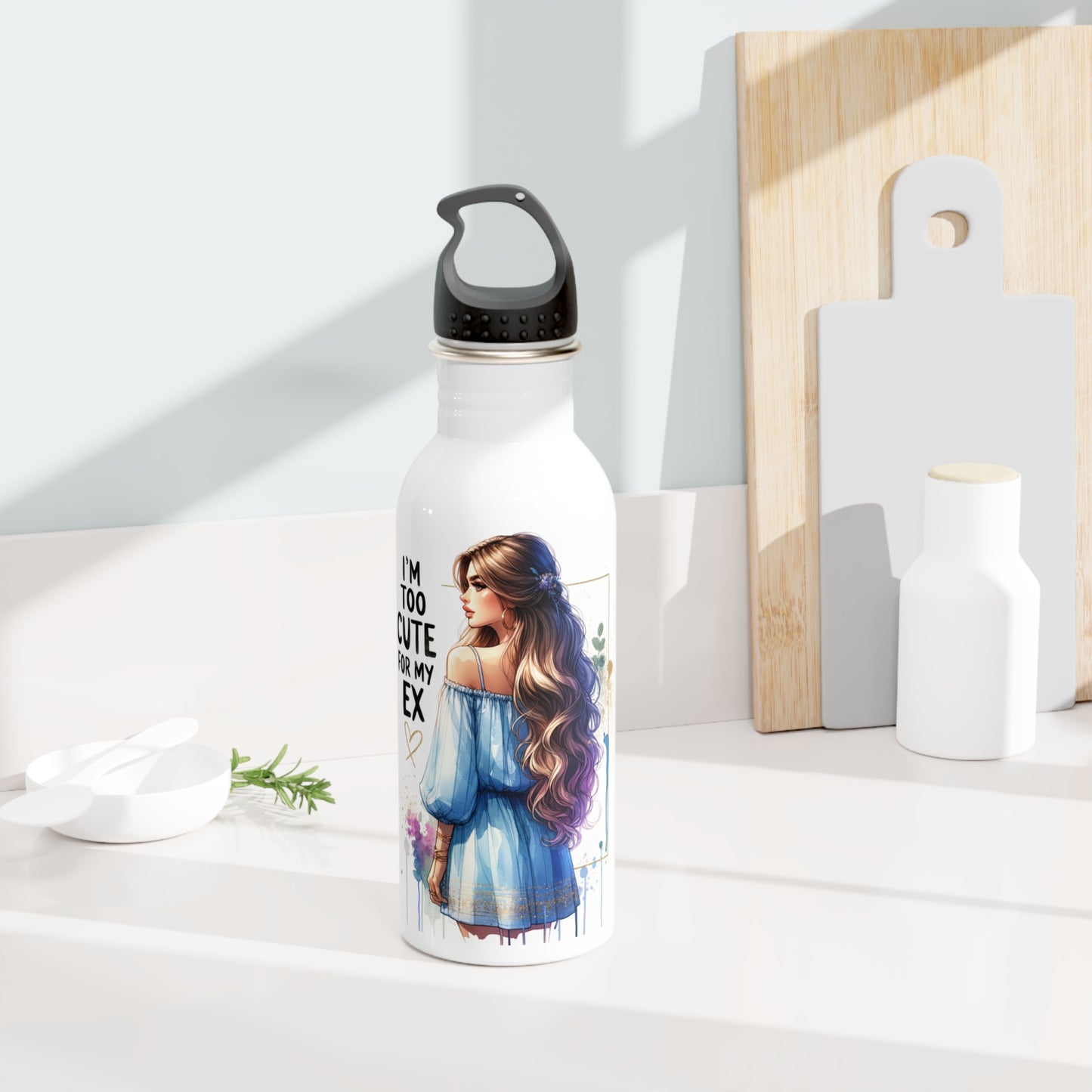 I'm Too Cute For My Ex Stainless Steel Water Bottle, Stylish Hydration, Gift for Her, Eco-Friendly Travel Mug, Funny Sayings Bottle, Gym Hydration