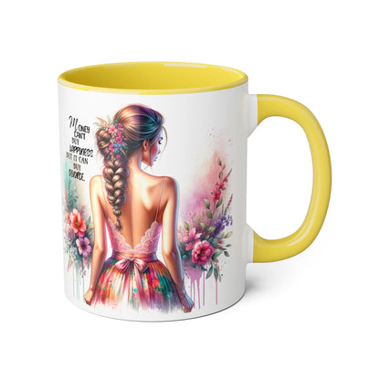 Money Can't Buy Happiness But It Can Buy Divorce Humoristic Colorful Women Empowerment Accent Mug - Inspirational Gift, Motivational Coffee Cup, Floral Design, Art Lover, Birthday Present