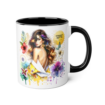Straight Outta Divorced Humoristic Vibrant Accent Mugs, Floral Coffee Cup, Artistic Drinkware, Gift for Her, Home Decor, Unique Mug