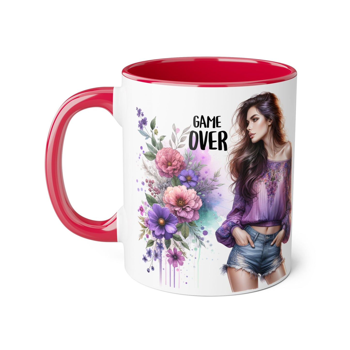 Floral Game Over Mug - Fun Coffee Cup, Gift for Game Lovers, Cute Floral Drinkware, Unique Mother's Day Gift, Tea Mug