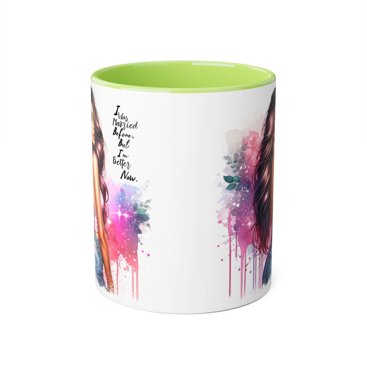 I Was Married Before But I'm Better Now Humoristic Vibrant Quote Mug for Self-Love, Inspirational Coffee Cup, Artistic Accent Mug, Unique Gift for Her, Affirmation Drinkware