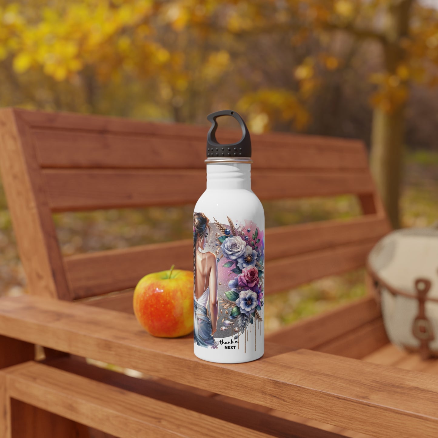Thank U, Next Chic Floral Water Bottle, Motivational Drinkware, Eco-Friendly Stainless Steel, Fitness Hydration, Unique Gift for Her