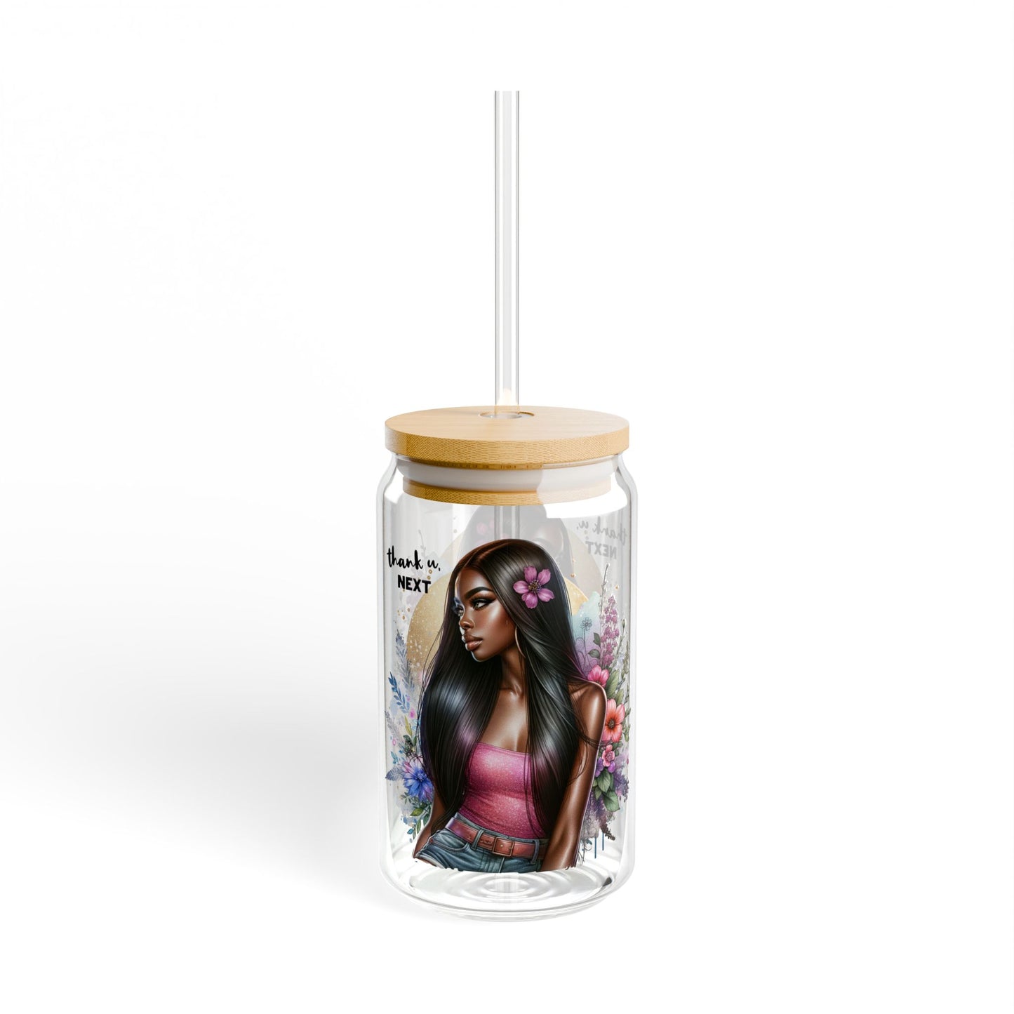 Thank U, Next Fashionable Sipper Glass, 16oz | Stylish Drinkware, Gift for Her, Summer Party, Eco-Friendly, Floral Design, Trendy Hydration