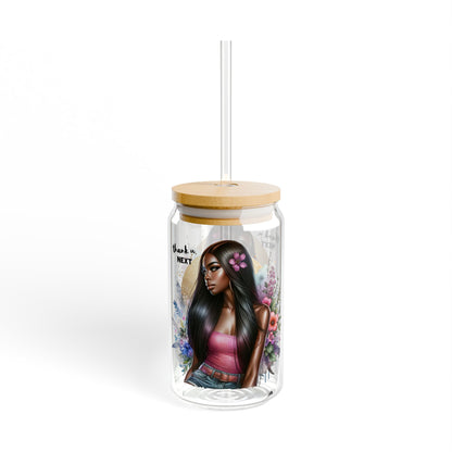 Thank U, Next Fashionable Sipper Glass, 16oz | Stylish Drinkware, Gift for Her, Summer Party, Eco-Friendly, Floral Design, Trendy Hydration