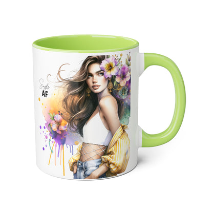 Single AF Chic Accent Mugs with Floral Art, Stylish Coffee Cups, Trendy Tea Mugs, Gift for Her, Motivational and Inspiring Drinkware