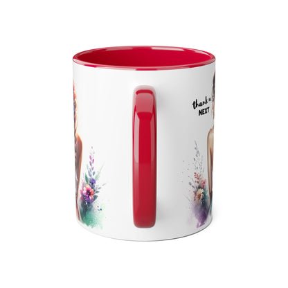 Thank U, Next Colorful Floral Accent Mug, Inspirational Coffee Cup, Gift for Her, Thank You Next Mug, Art Mug, Perfect for Birthdays, Anniversaries