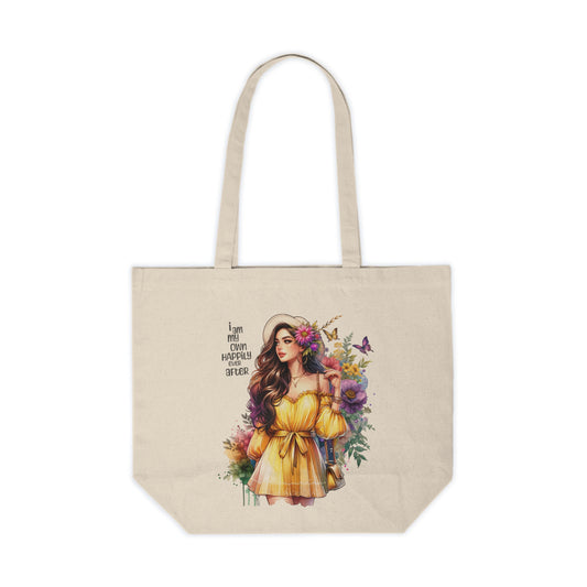 I Am My Own Happily Ever After Floral Canvas Tote Bag, Boho Shopping Bag, Eco-Friendly Reusable Bag, Gift for Her, Summer Tote, Beach Bag, Handmade