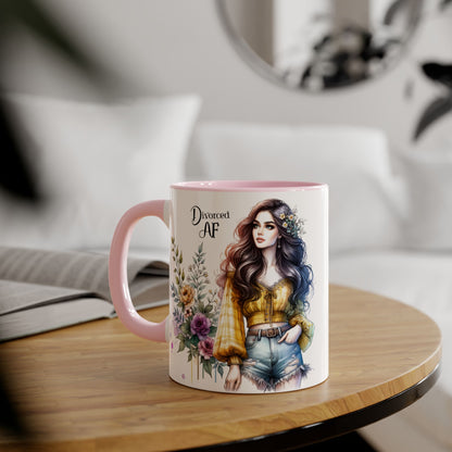 Divorced AF Accent Mug, 11oz - Inspirational Coffee Cup for Strong Women, Gift for Divorcees, Coffee Lovers, Self-Love, Empowerment